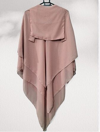 Three Layer Khimar with Niqab Ready to Wear - Nude Pink