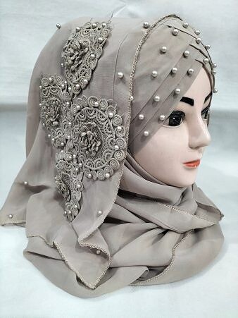 Pearl Ready to Wear with Matching 3D Bunch - Design 2 - Brownish Grey