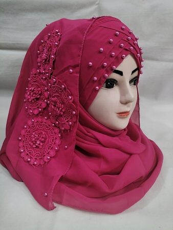 Pearl Ready to Wear with Matching 3D Bunch - Design 2 - Deep Pink