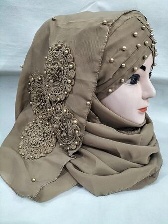 Pearl Ready to Wear with Matching 3D Bunch - Design 2 - Dirty Brown