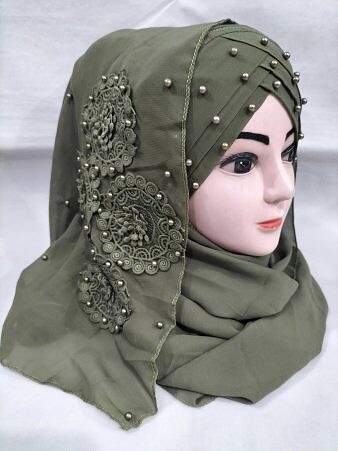 Pearl Ready to Wear with Matching 3D Bunch - Design 2 - Sage Green Pearl Ready to Wear with Matching 3D Bunch - Design 2 - Sage Green