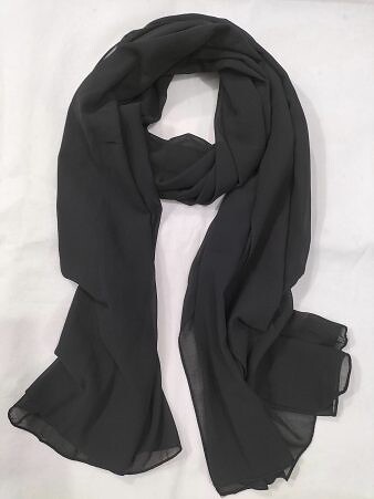 Plain Maxi Chiffon Scarf - Black