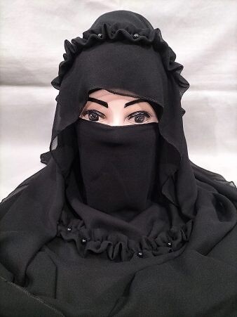 Crown Ready to Wear Niqab with Pearls - Black