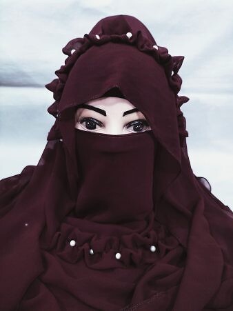 Crown Ready to Wear Niqab with Pearls - Burgundy