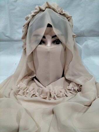Crown Ready to Wear Niqab with Pearls - Nude
