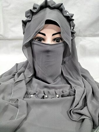 Crown Ready to Wear Niqab with Pearls - Dark Grey