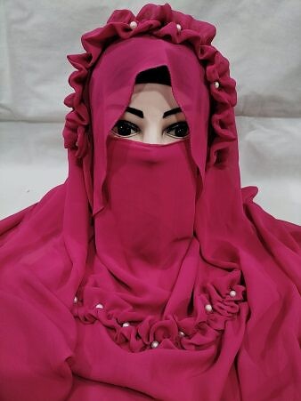 Crown Ready to Wear Niqab with Pearls - Deep Pink