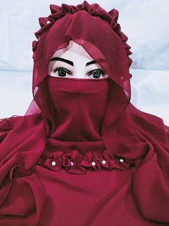 Crown Ready to Wear Niqab with Pearls - Maroon