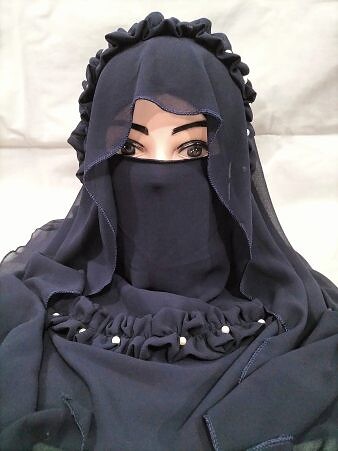 Crown Ready to Wear Niqab with Pearls - Navy Blue