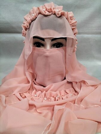 Crown Ready to Wear Niqab with Pearls - Peach