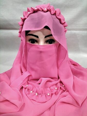 Crown Ready to Wear Niqab with Pearls - Rose Pink Crown Ready to Wear Niqab with Pearls - Rose Pink