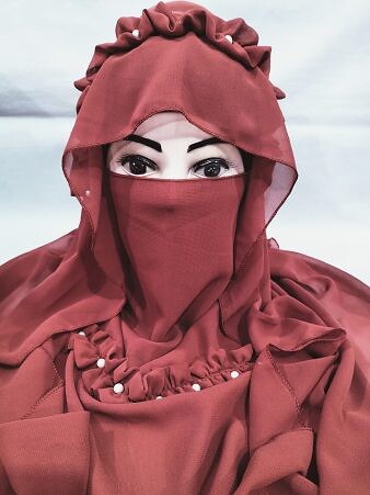 Crown Ready to Wear Niqab with Pearls - Rust