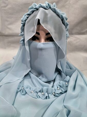 Crown Ready to Wear Niqab with Pearls - Sky Blue