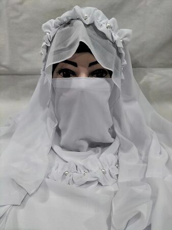 Crown Ready to Wear Niqab with Pearls - White