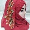 Pearl Floral Ready to Wear with 3D Flower Bunch - Coral Red