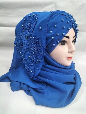 Pearl Ready to Wear with Matching 3D Bunch - Design 2 - Royal Blue