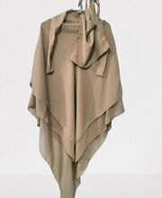 Three Layer Khimar with Niqab Ready to Wear - Camel