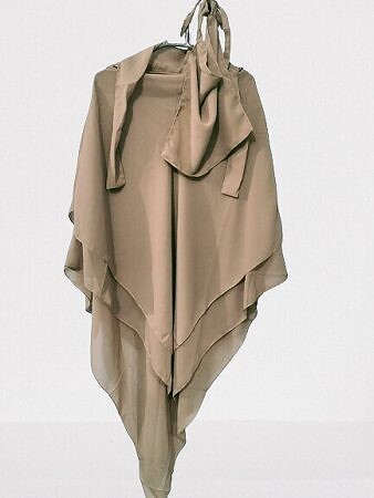 Three Layer Khimar with Niqab Ready to Wear - Camel