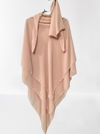 Three Layer Khimar with Niqab Ready to Wear - Peach