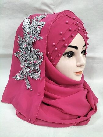 Pearl Floral Ready to Wear with Silver Bunch - Design 2 - Deep Pink