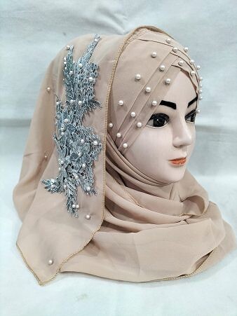 Pearl Floral Ready to Wear with Silver Bunch - Design 2 - Dull Brown