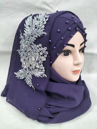 Pearl Floral Ready to Wear with Silver Bunch - Design 2 - Eggplant