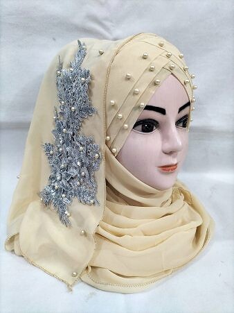 Pearl Floral Ready to Wear with Silver Bunch - Design 2 - Fawn