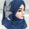 Pearl Floral Ready to Wear with Silver Bunch - Design 2 - Navy Blue