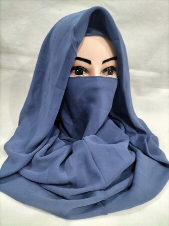 Plain Niqab Ready to Wear - Steel Blue