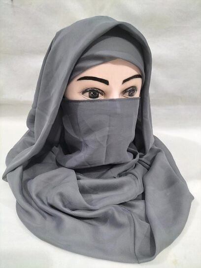 Plain Niqab Ready to Wear - Dark Grey