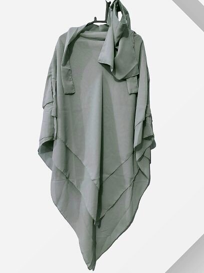 Three Layer Khimar with Niqab Ready to Wear - Light Fern Green