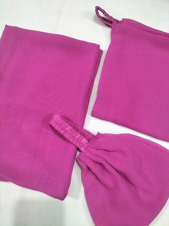 Plain Three Piece Matching Hijab Set - Shocking Magenta