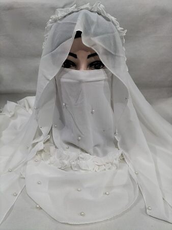 Fancy Crown with Niqab Ready to Wear - Off White