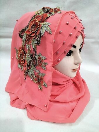 Pearl Floral Ready to Wear with 3D Flower Bunch - Rose Pink