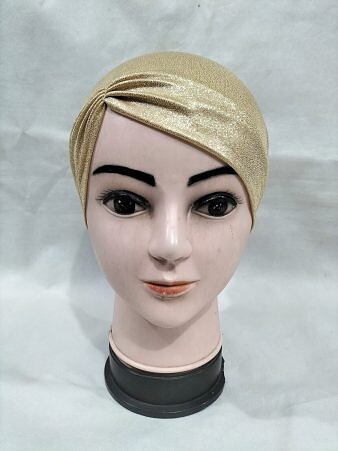Shimmer Side Parting Full Hijab Cap - Golden