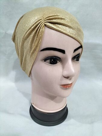 Shimmer Side Parting Full Hijab Cap - Golden
