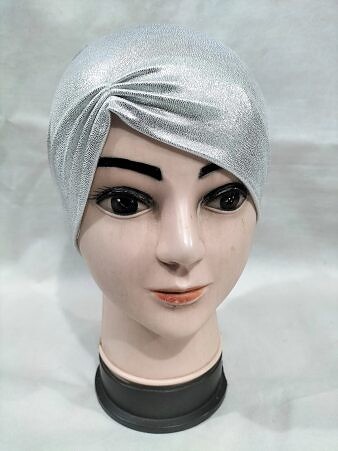 Shimmer Side Parting Full Hijab Cap - Silver