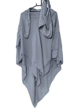 Three Layer Khimar with Niqab Ready to Wear - Grey Three Layer Khimar with Niqab Ready to Wear - Grey