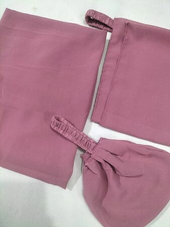 Plain Three Piece Matching Hijab Set - Mauve