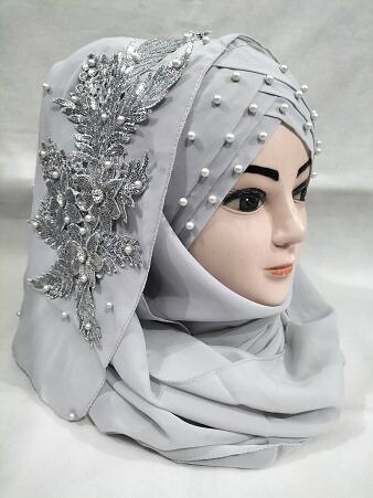 Pearl Floral Ready to Wear with Silver Bunch - Design 2 - Light Grey