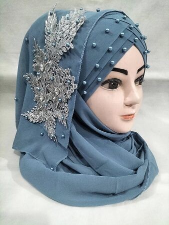 Pearl Floral Ready to Wear with Silver Bunch - Design 2 - Steel Grey