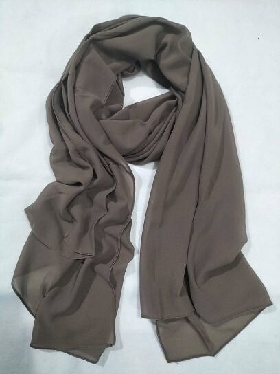 Plain Maxi Chiffon Scarf - Brown