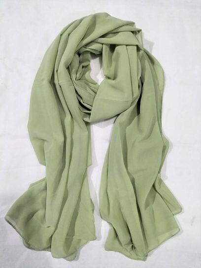 Plain Maxi Chiffon Scarf - Olive Green