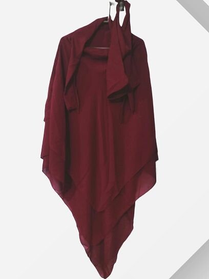 Three Layer Khimar with Niqab Ready to Wear - Maroon