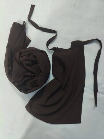 Plain Matching Hijab Set with Half Niqab - Dark Brown