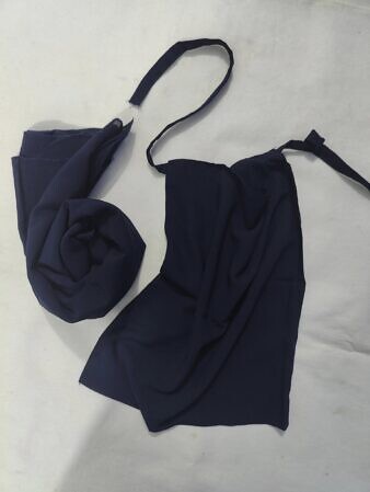 Plain Matching Hijab Set with Half Niqab - Navy Blue