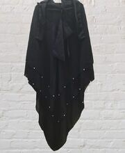 Three Layer Khimar with Niqab - Black with Crown and Pearls