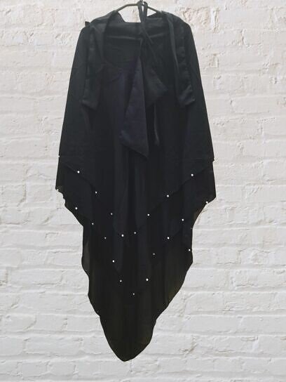 Three Layer Khimar with Niqab - Black with Crown and Pearls