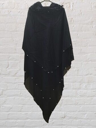 Three Layer Khimar with Niqab - Black with Crown and Pearls Three Layer Khimar with Niqab - Black with Crown and Pearls